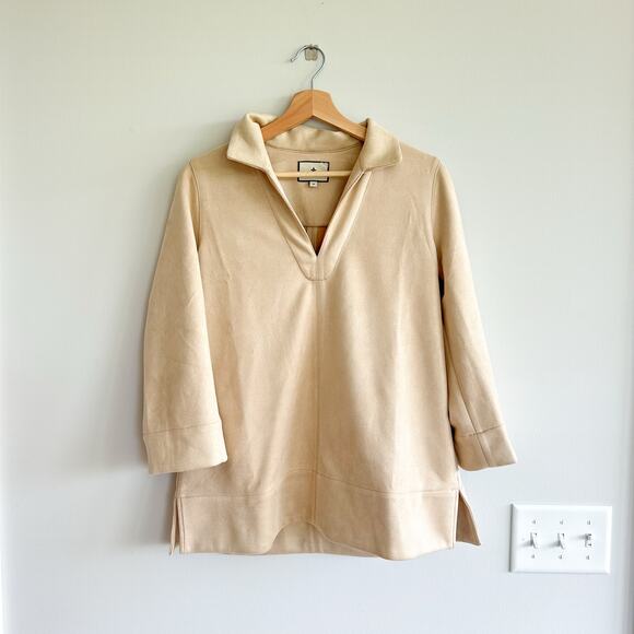 Tuckernuck Suede Margot 3/4 Sleeve Collared Pullover Top Cream M - Picture 1 of 10